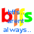 A static image with colorful 'bffs' text and blue pixelated text reading 'bffs... arent always.. wen u break there heart' and 'bffs forever;'.