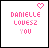 Pixelated pink text 'DANIELLE LOVESZ YOU' on white background with a small pixel heart in various positions across frames.