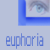 Pixelated blue icon with a partial eye image in the top-right corner and the word 'euphoria' in lowercase blue text below.