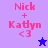 Pixelated text 'Nick + Katlyn <3' in pink on purple and blue backgrounds with a star icon changing from dark blue to white.