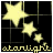 Animated sequence of yellow stars and text on a black background, with varying star positions and one frame showing additional small dots