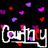Animated icon with 'Courtney' text in white script over black background, scattered pink and purple hearts, and red accents.
