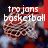 Pixelated basketball net with red and white text overlays on a dark background.