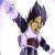 Pixelated character with spiky dark hair, yellow face, white and brown outfit, right arm raised in a glowing purple energy ball gesture.