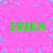 A static image with four instances of the text 'ERIKA' in bright green pixelated font on a pink background scattered with light blue dots.