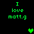 Green pixelated text and heart symbols on a black background with animated heart position changes.