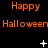 Animated orange text on black background cycles between 'Happy' and 'Halloween' with white star-like sparkles appearing and fading in three