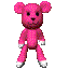 Pink pixelated teddy bear with white-tipped limbs in six sequential poses showing head rotation from front to side views.