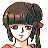 Pixelated character with brown hair and red accents, wearing a dark green beret-like hat with visible stitching details.
