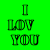 Green background with black text displaying 'I LOVE YOU' in multiple distorted variations across three