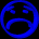 Blue pixelated emoticon with sad expression, showing three sequential poses of head rotation against black background.
