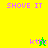 Pixelated icon with yellow and green background sections, pink text, and a small animated character changing color between green and yellow.