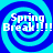 Four identical pixelated display "Spring Break!!!!!" text over blue and cyan spiral backgrounds with no visible animation changes