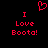 Red pixelated text and heart symbol on black background, with identical left and right sections displaying 'I Love Boota!' beneath a heart.