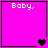 Four pink square each display 'Baby.' text with varying heart symbols below, transitioning from single black to multiple purple hearts