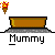 A 4x4 contact sheet of pixel art frames showing a mummy emerging from a sarcophagus with speech bubbles, set against a gray background.