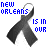 Black ribbon icon with blue text 'NEW ORLEANS IS IN OUR' and red 'heart' text at bottom, some frames show red 'NEW ORLEANS' text.