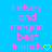 Pixelated text on a bright blue background reads 'kelsey and megan best friends' with a green heart symbol replacing the final letter of 'friends'.