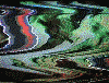 Four display a single animated sequence with swirling, distorted patterns of green, red, blue, and white against dark backgrounds