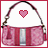 A 48x48 pixel animated buddy icon featuring a pink handbag with a heart symbol that changes color between frames, displayed in a contact sheet layout.