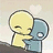 Two yellow and blue cartoon figures embrace on a brown surface with white hearts above them, one frame shows text overlay.