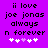 Purple background with black pixelated text reading "ii love joe jonas always n forever" and five white/pink hearts below, animated to change heart colors.