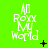 Bright green background with white text reading 'AG Roxx My World' arranged vertically, featuring small black pixelated symbols changing across frames.