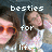 Pixelated image of two people with text overlay reading 'besties for life' in white block letters.