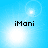 Four identical display 'iMani' text over a light blue background with bright white lens flares, arranged in a