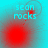 Four- shows cyan text 'sean rocks' with red circular glows shifting ; top-left glow is largest, bottom-left is smallest, top-right and bottom-right are medium-sized