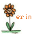 A 3x2 contact sheet of five animated frames showing a pixelated flower icon with the text 'erin' in varying colors next to it.