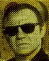 Six pixelated portrait views of a person wearing dark sunglasses, displayed in with varied background colors and one red scarf detail