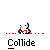 Pixel art icon set with multiple states showing a character in red clothing and white head, some with red motion lines and others with circular motion effects, all labeled 'Collide' below.