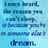 Blue-toned text on a light blue background reads "I once heard, the reason you can't sleep, is because you're in someone else's dream." repeated across four