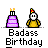 Animated contact sheet of a pixel art birthday icon featuring a stick figure and cake across 12 frames with varying poses, confetti, and text changes.