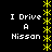 A 4-frame animated contact sheet showing repeated text "I Drive A Nissan" in white pixelated font on a black background, separated by yellow asterisk borders.