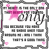 identical pixel-art icons with pink and black borders, each containing text about a heart beating for someone