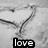 Black-and-white pixelated image with heart-shaped lines and text reading 'love is forever' in three segments.