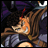 Pixelated anime-style character with long brown hair and purple clothing on left, next to pixelated text "Anime IM" above smaller "COM" on black background.
