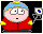Pixelated character in red jacket and blue hat holds gray object with blue square, alternating between open mouth and closed mouth expressions.