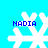 Four white pixelated snowflakes on a cyan background with blue text reading 'NADIA' above each, arranged in a pattern