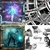 A pixelated image with four distinct sections: top-left purple-blue gradient, top-right black-and-white abstract shapes, bottom-left teal-green gradient, bottom-right white-and-gray abstract shapes.