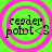 Green background with pink concentric circles and black text reading 'reader point<3' in four quadrants.