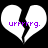 Two identical white broken heart shapes with purple text 'upppppg.' on black background, static image.