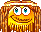 Four pixelated cartoon faces with brown hair and white headbands, each displaying distinct facial expressions against a gray background.