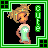 Pixel art contact sheet of an animated buddy icon featuring a blonde character in a light green shirt with white star, framed by green border and vertical "CUTE" text.