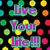 Pixelated text 'Live Your Life!!!' in pink with green outlines on a black background with scattered multicolored circles.