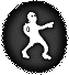 Two circular pixelated icons show a white stick figure on dark gray backgrounds, with the right icon's figure slightly rotated and shifted compared to the left.