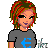 Pixel art contact sheet showing three frames of an animated icon with a female character, partial male figure, and text elements on gray background.