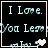 Pixelated text "I Love." and "You Love" on black background with light pink heart symbols, four identical arranged in a